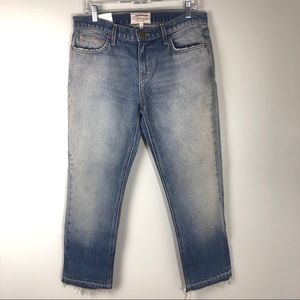 Current/Elliot Cropped Frayed Hem Blue Jeans
